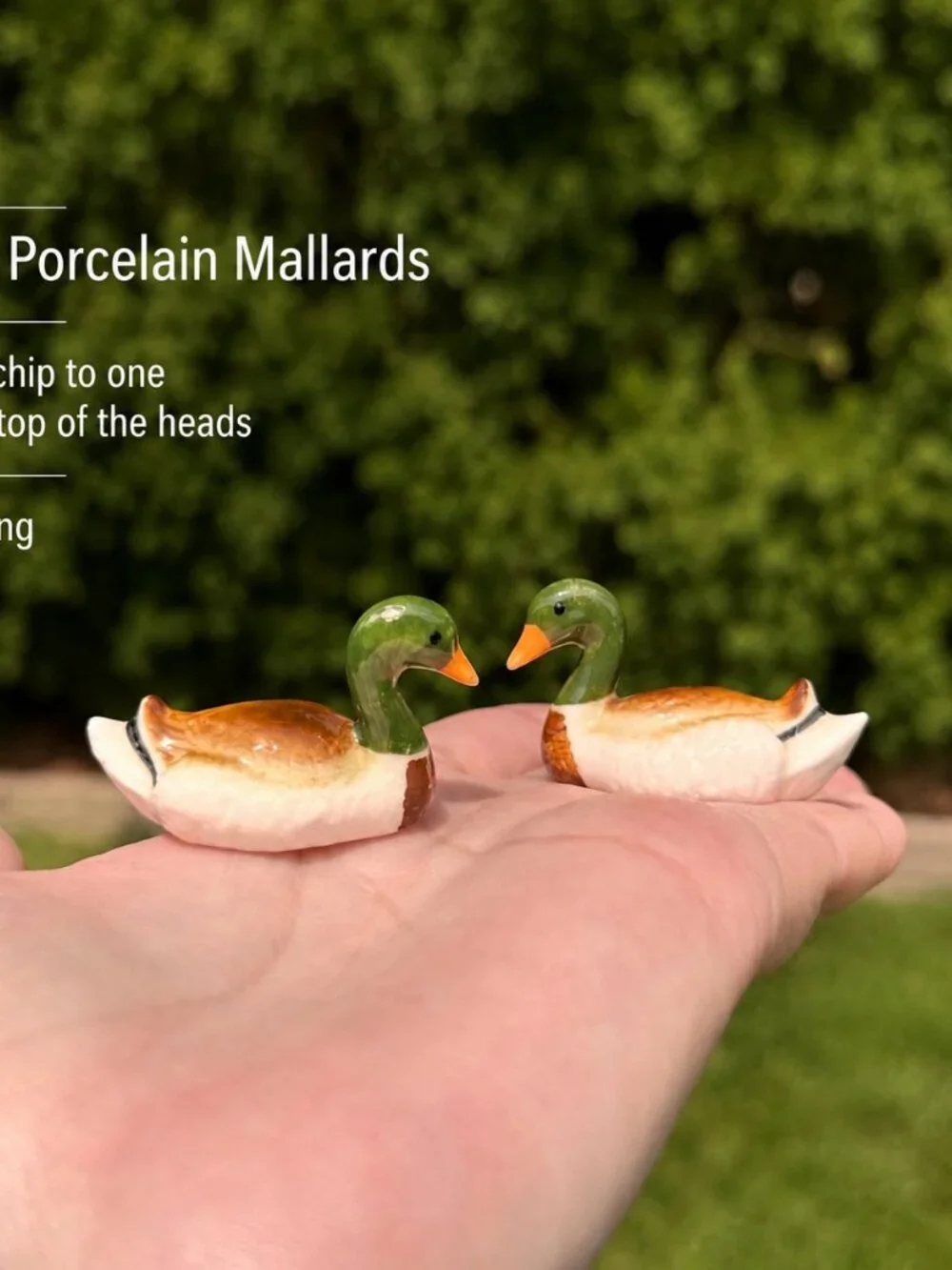 Vintage Mini Porcelain Mallard Duck Figurines Pair Cottage Decor